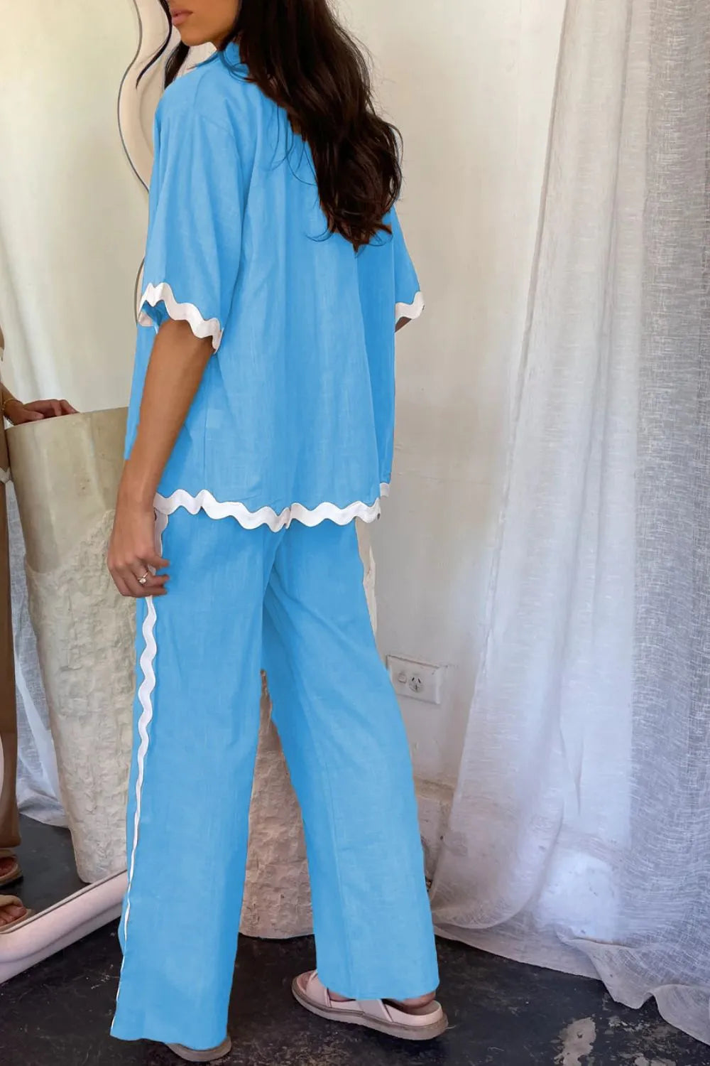 Contrast Trim Half Sleeve Top and Pants Set