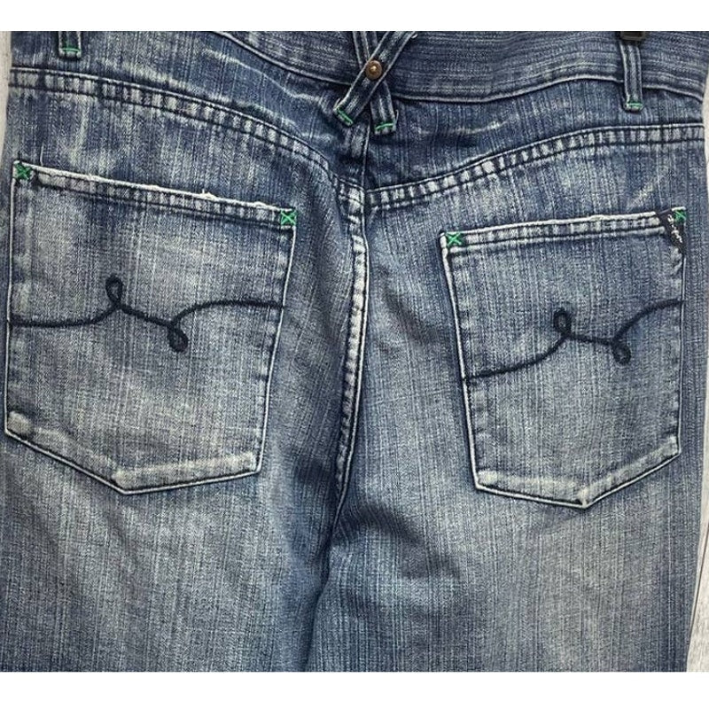 LRG Geans Womens Large 34 US 14 Make Jeans Not War Cutoff Denim Blue Jeans