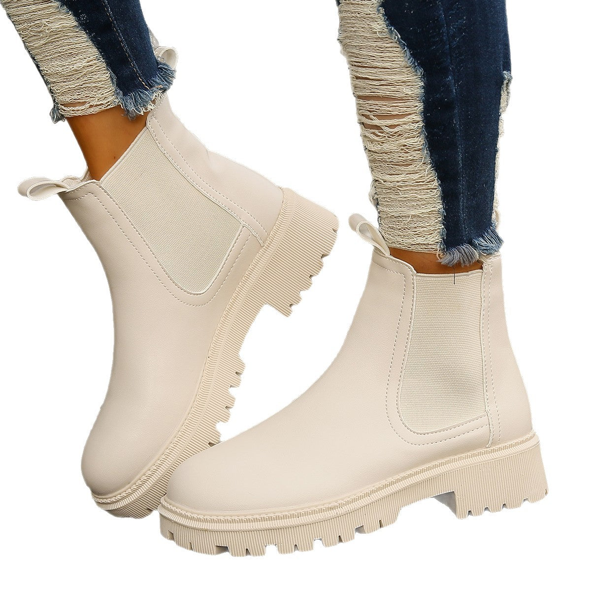 Women's Chunky Heel Martin Ankle Boots – Round Toe Slip-On Block Heel Booties