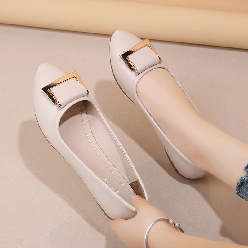 Women's Buckle Block-Heel Loafers | Microfiber Leather Low-Cut Shoes