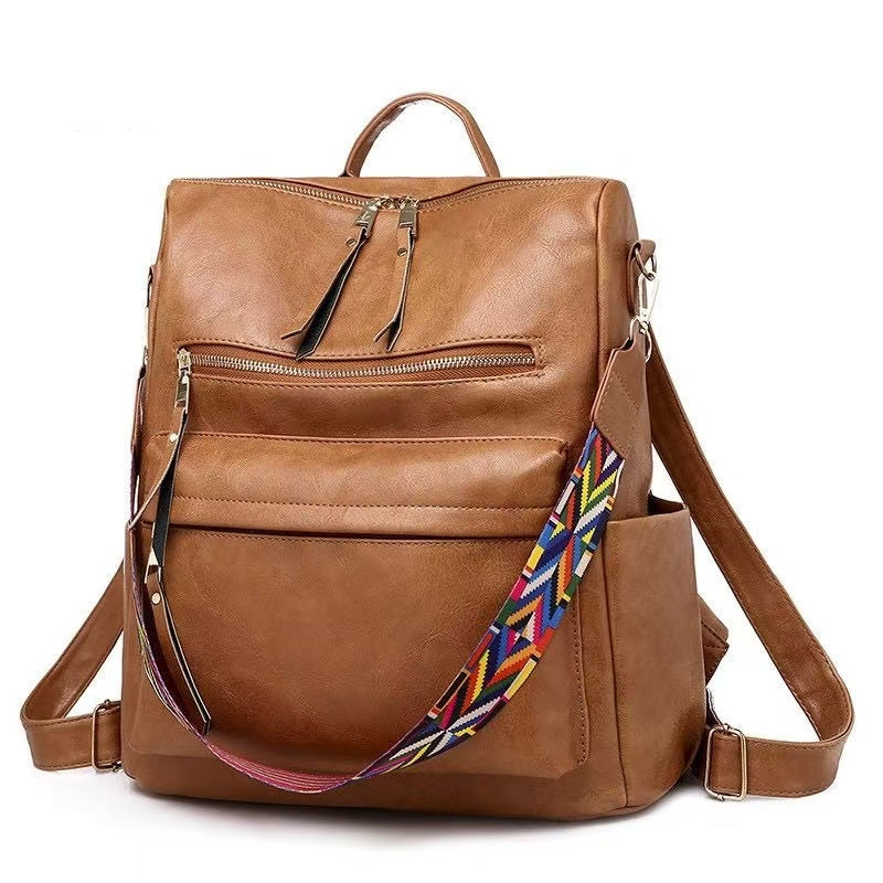 Large-Capacity Women's Backpack | Niche Stone-Texture PU Leather Retro Bag