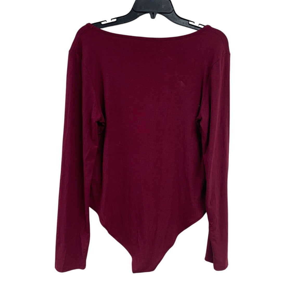 NWT Mangopop Womens XXL Maroon V Neck Long Sleeve Snap Closure Bodysuit