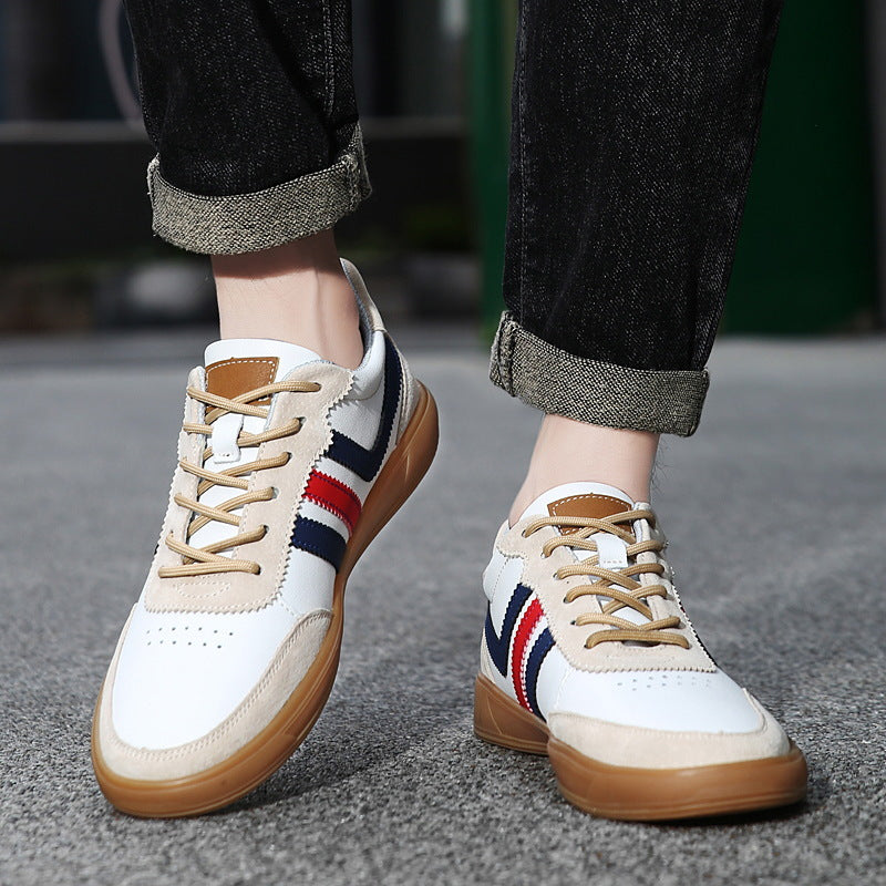 Men's Leather Height-Boosting Sneakers with Rubber Sole - Casual Elevator Shoes