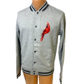New Champion Mens Small Gray Snap Up Hand Printed Cardinal Bird Bomber Jacket