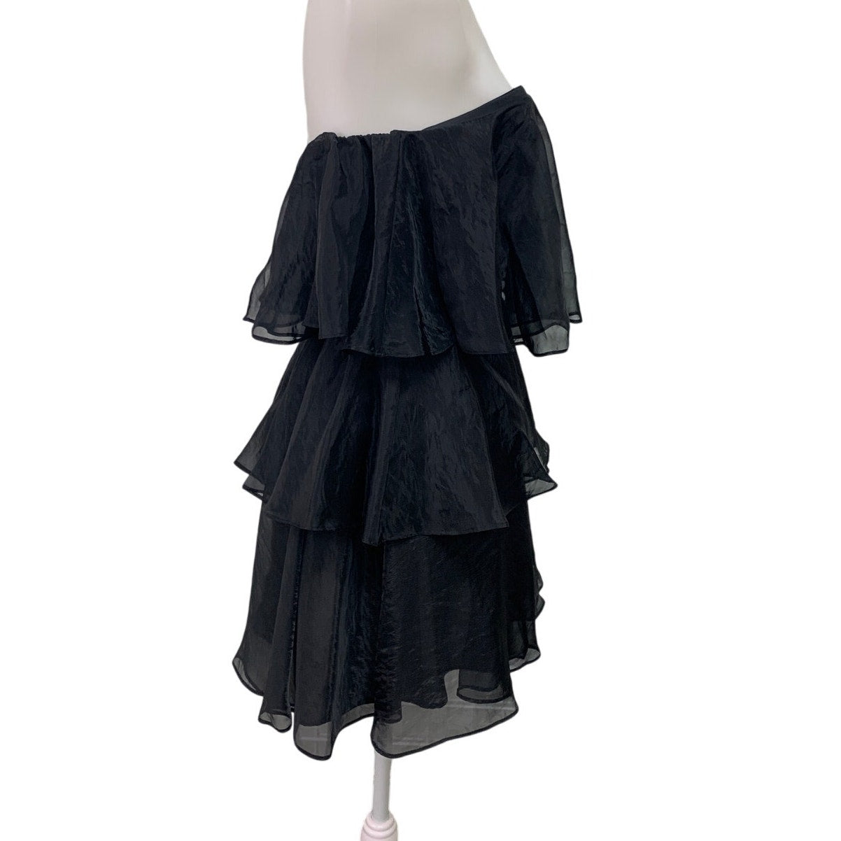 American Eagle Womens Medium Strapless Black Sheer Ruffled Tiered Mini Dress