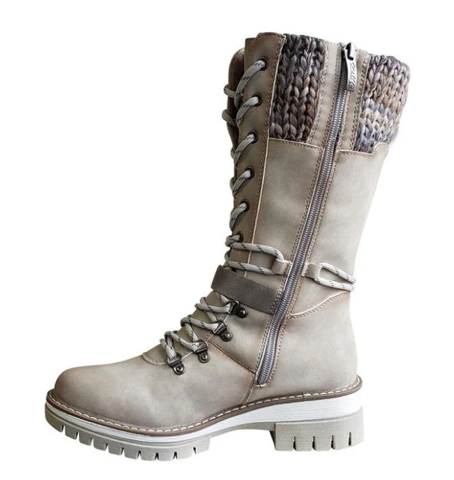 Women's Round-Toe Square-Heel Buckle Boots | Knit-Mesh Dr Martens-Style Ankle Boots