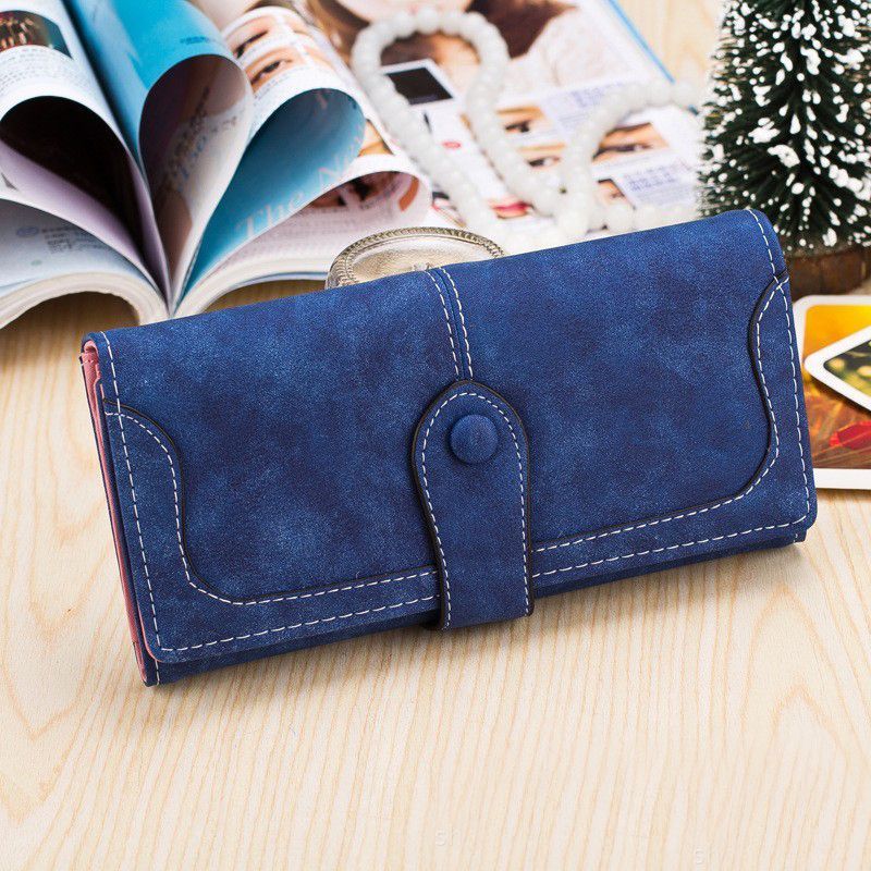 Premium Matte Long Wallet for Women - Large Capacity PU Leather Flap Closure