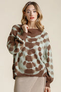 Umgee Full Size Ribbed Hem Tie Dye Round Neck Sweater Plus Size
