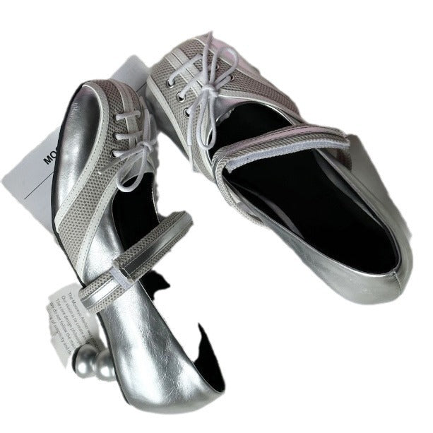 Women's Silver Ballet Flats Thick Sole Casual Slip-On Shoes