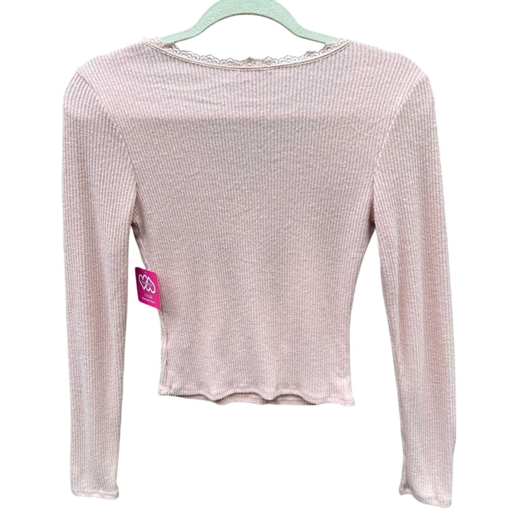 NWT New Heart & Hips Juniors Small Ribbed Lace Trim Long Sleeve V Neck Top