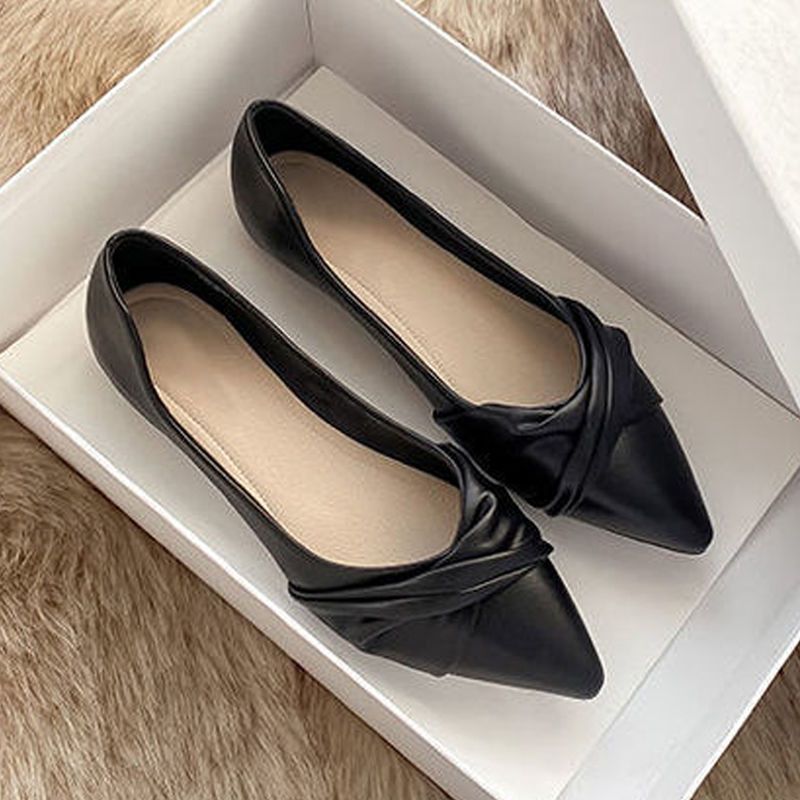 Chanel-Style Pointed-Toe Flat Shoes for Women – Mary Jane PU Leather Flats