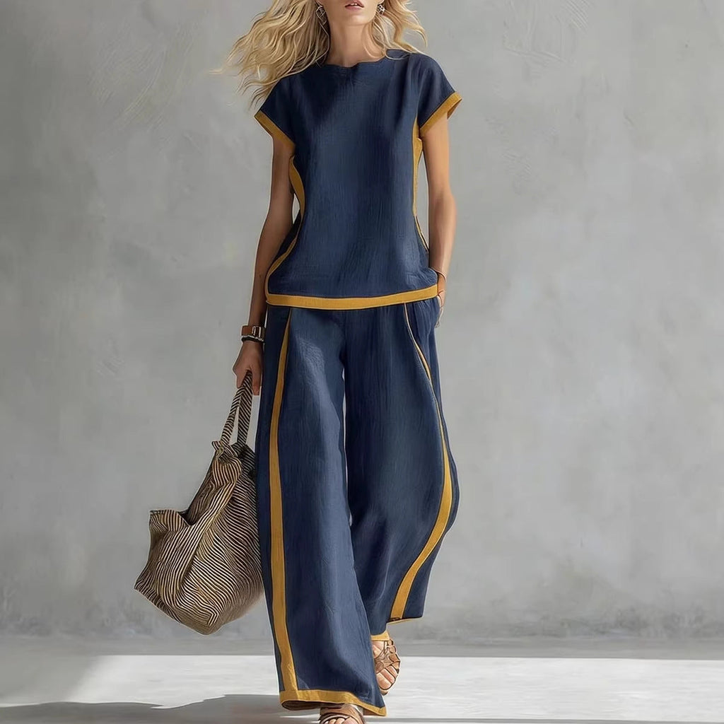 Solid Color Shirt & Wide-Leg Trousers Two-Piece Set