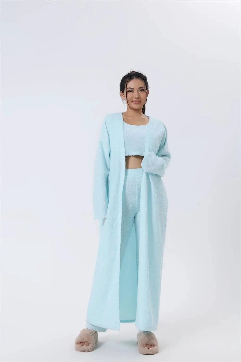 Women's 3-Piece Cozy Lounge Set - Pajama Set with Cardigan
