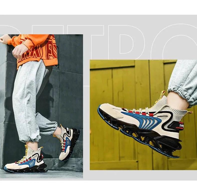 Fly Woven Mesh High-Top Sneakers - Breathable Thick-Soled Running Shoes
