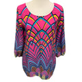 Pink Owl Womens Medium 100% Polyester Art Deco Pattern Blouson Sleeve Blouse