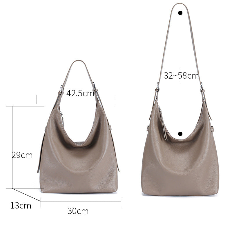 Women's Genuine Leather Bucket Shoulder Bag – Large Capacity Everyday Handbag