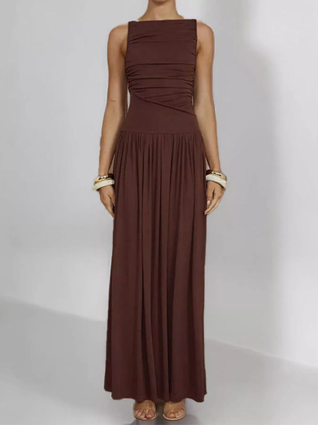 Full Size Ruched Sleeveless Maxi Dress Plus Size