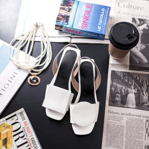 Women's Decorative Platform Sandals Round Toe Slip-On Chunky Heel Shoes