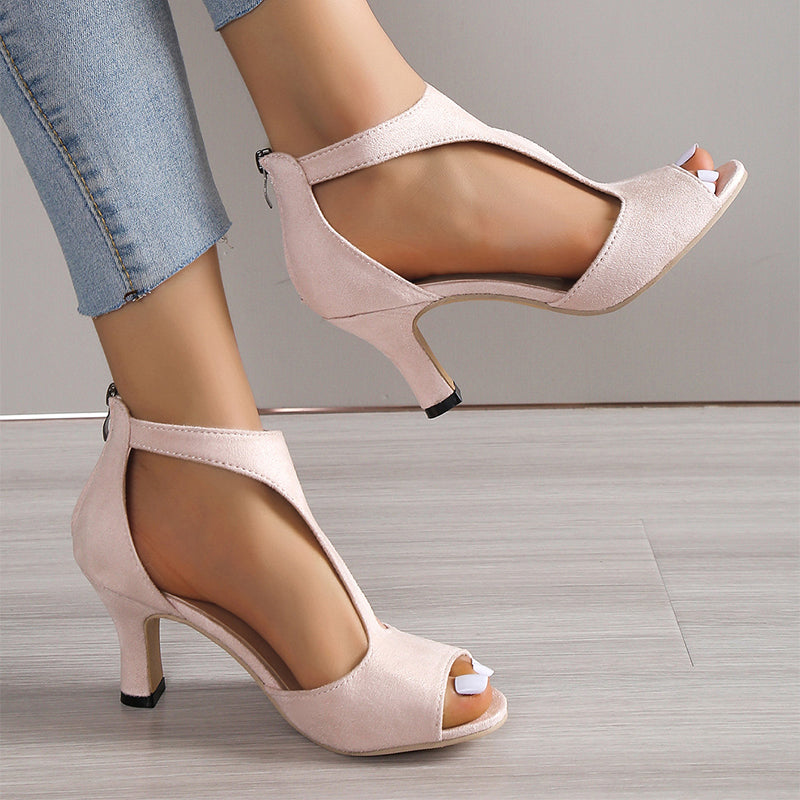 Women's Peep-Toe Platform Sandals | Back Zipper Open-Toe Heels