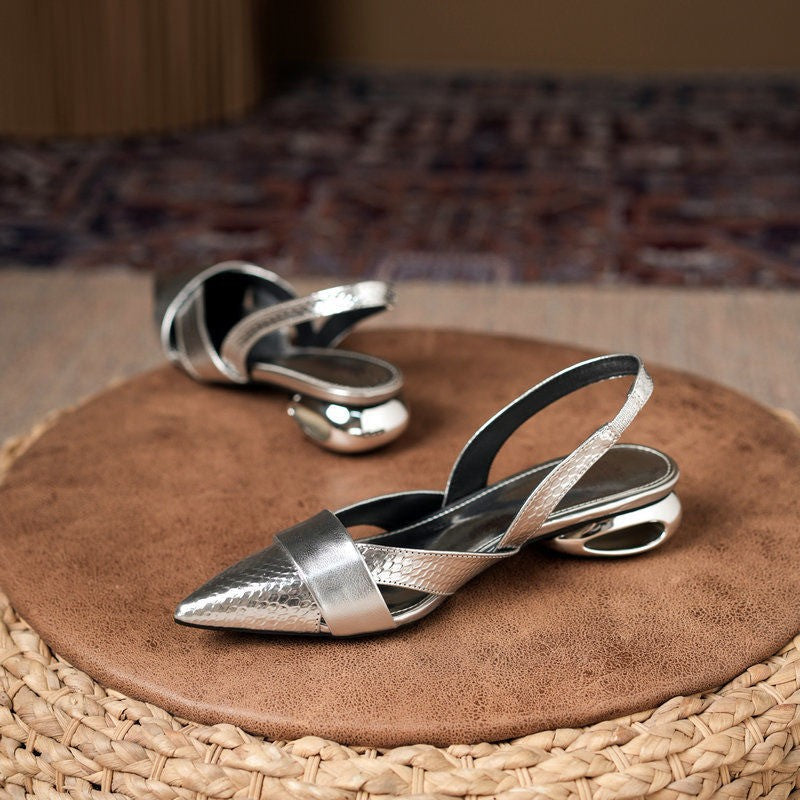 Women's Patent Leather Cutout High-Heel Sandals - Pointed Toe Slip-On Heels