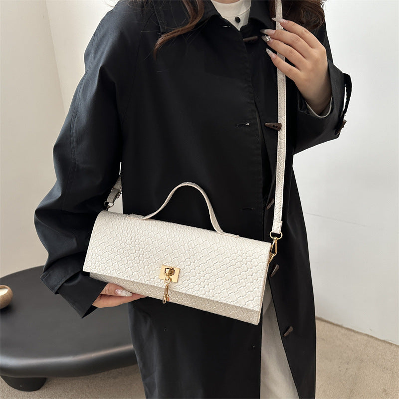 Women's Minimalist Crossbody Bag – Solid Color Woven Fabric Shoulder Bag