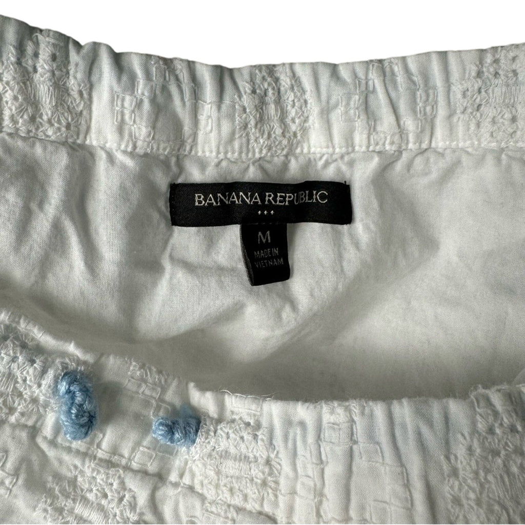 Banana Republic Womens Medium 100% Cotton Off-Shoulder Drawstring Neckline Top