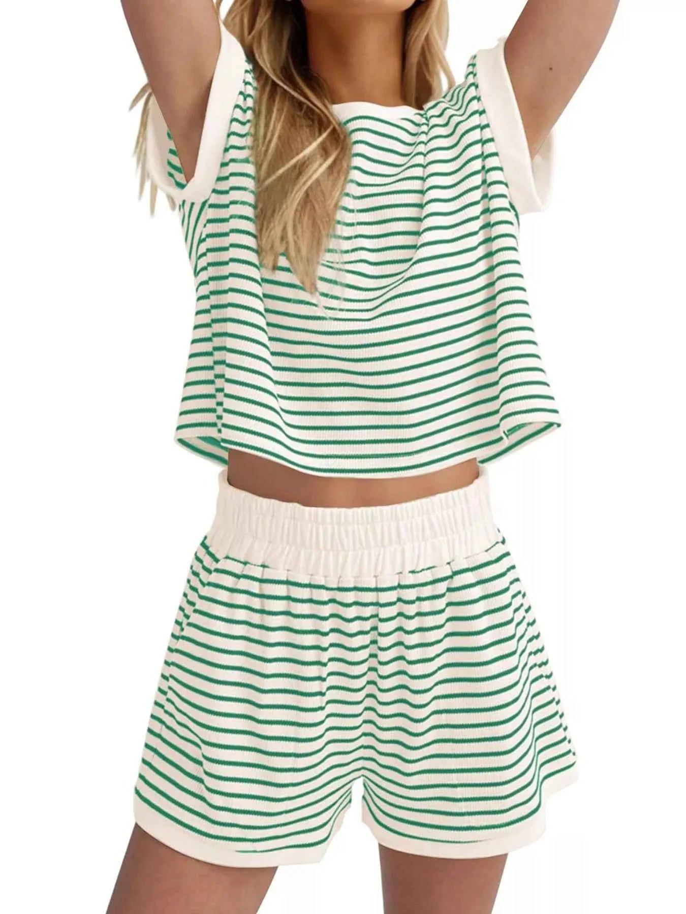 Striped Chic: Plus Size Top & Shorts Set