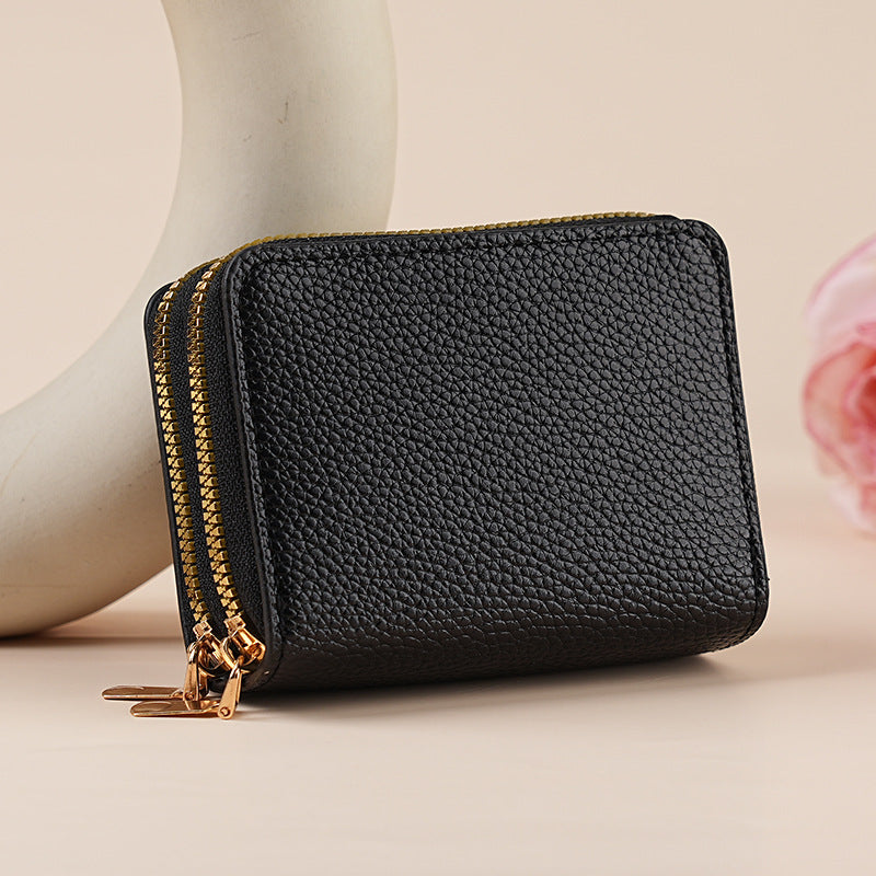 Women's PU Leather Clutch Wallet – Dual Zipper & Multiple Card Slots