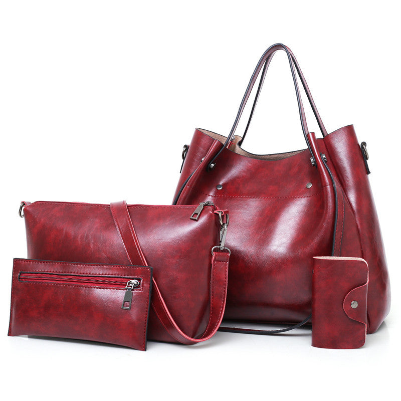 Women's Retro 4-Piece Handbag Set - PU Leather Shoulder Bag with Wallet & Accessories