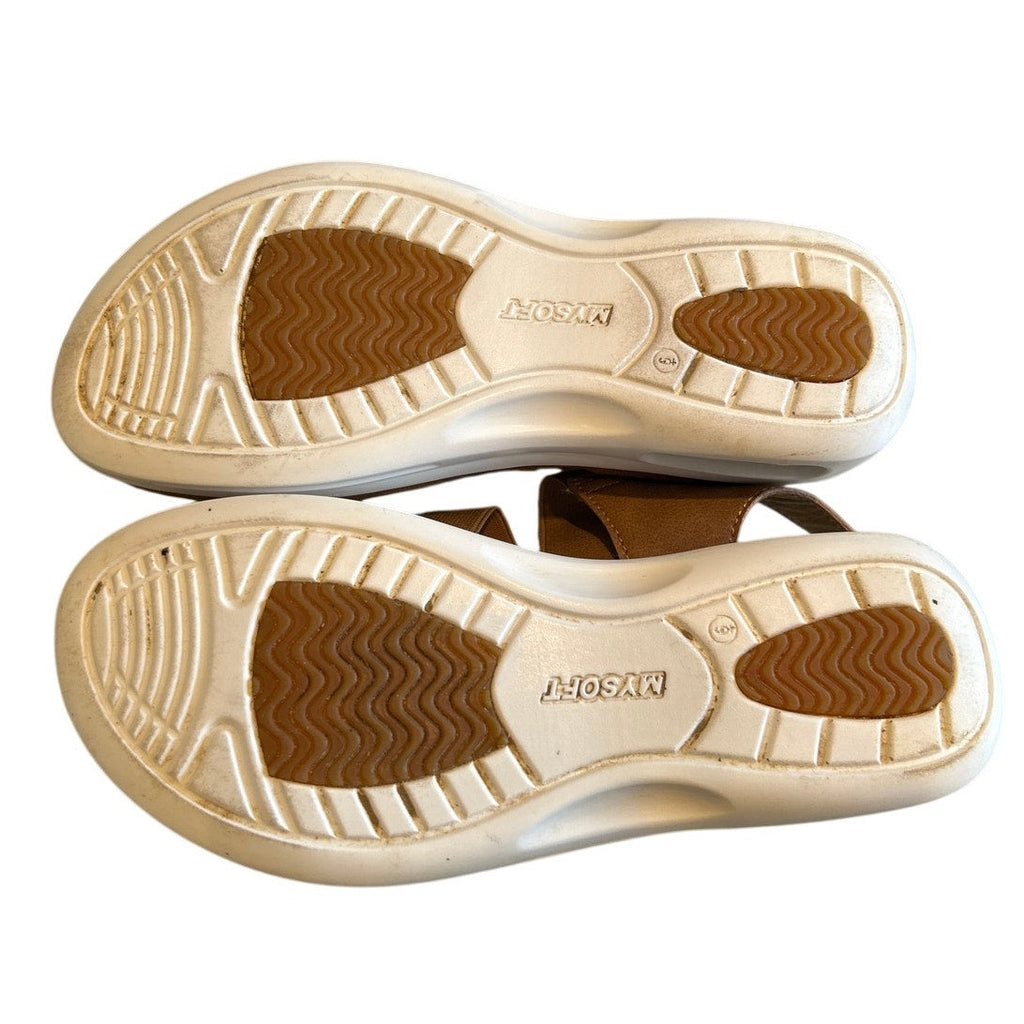 Mysoft Womens Size 6 Brown Hook Loop Strappy Summer Air Cushion Walking Sandals