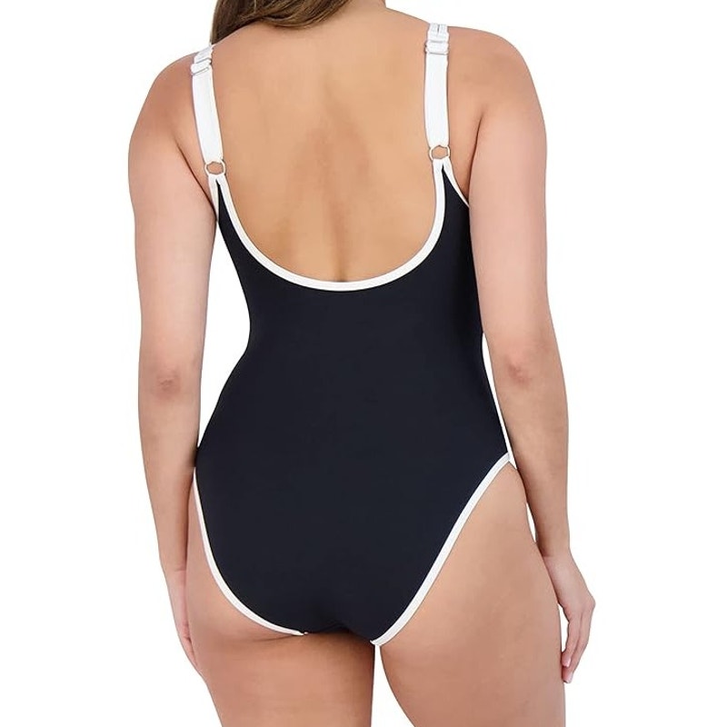 New Nautica Womens Large Thin Strap Slimming Tummy Control One Piece Swimsuit