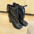 Women's Split-Toe Leather Boots - Mid-Calf Chunky Heel Lace-Up Boots