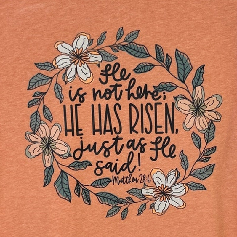 New Hand Printed Womens Medium He Is Not Here He Has Risen Jesus Easter T Shirt