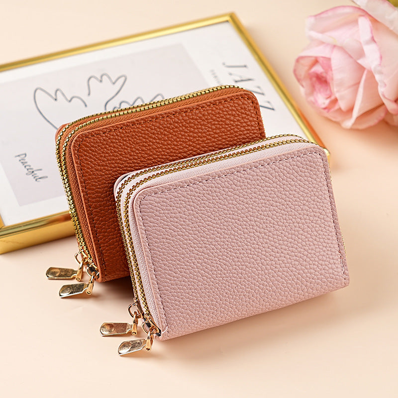 Women's PU Leather Clutch Wallet – Dual Zipper & Multiple Card Slots