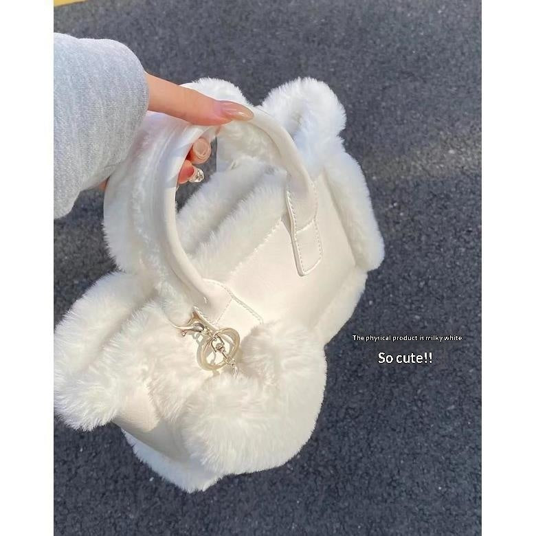 Fluffy Crossbody Bag for Women – Plush PVC Patchwork Shoulder Bag