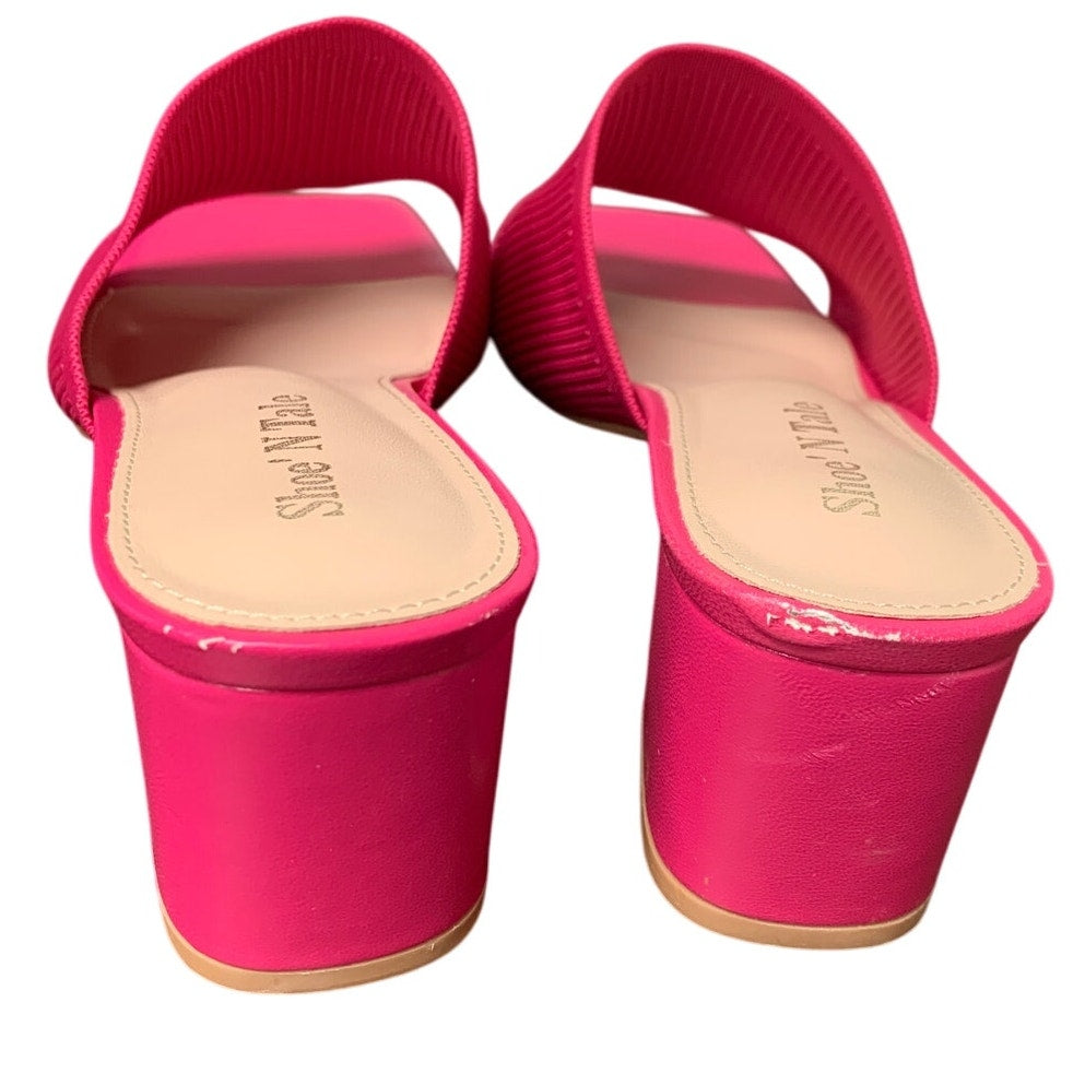 Shoe'N Tale Womens Size 11 Hot Pink 2.5" Heel Open Toe SlideOn Mule Sandal Shoes