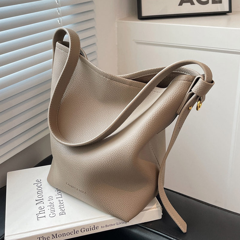Women's Retro Bucket Bag - High-Capacity PU Leather Shoulder Bag with Compartments