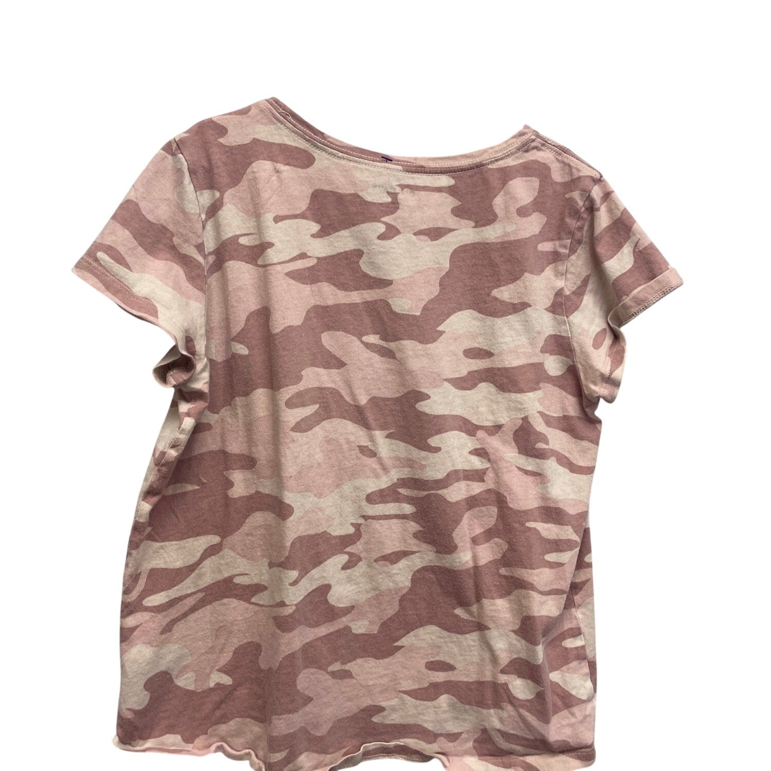 Hand Printed Upcycled Child XL (14/16) Dragonfly Short Sleeve Pink Camo Tee