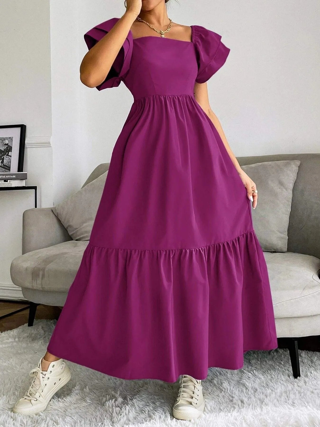 Tiered Square Neck Maxi Dress