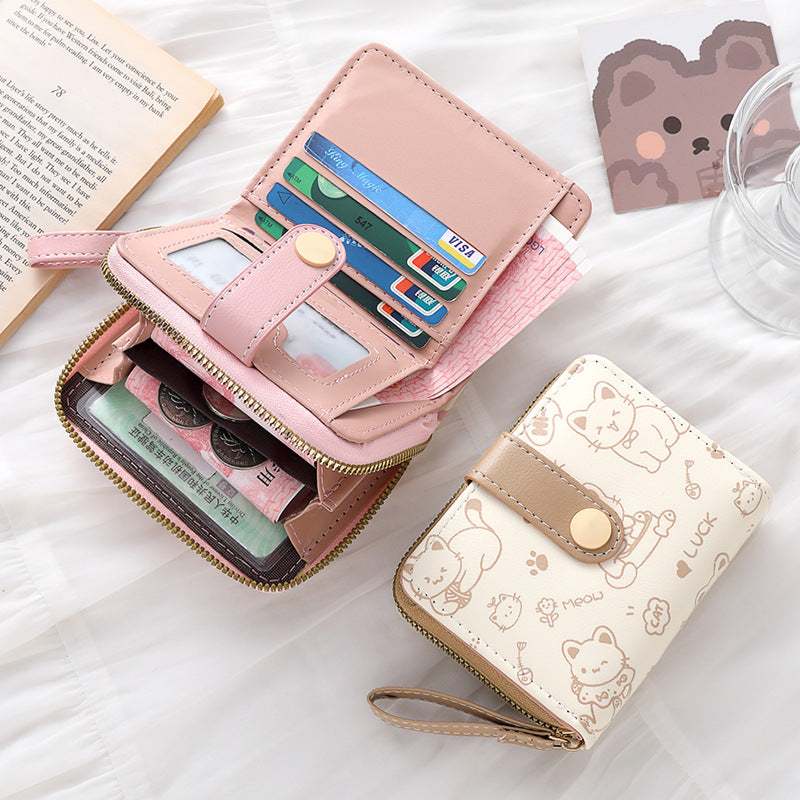 Japanese-Style Women's Clutch Wallet - Fresh Sweet PU Leather Compact Wallet
