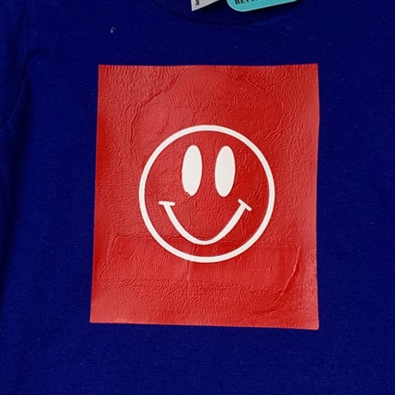 New Hand Printed Boys Size 2T Smiley Face Short Sleeve Crew Neck Tee Shirt