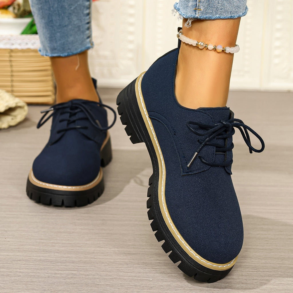 Plus-Size Women's Chunky Heel Lace-Up Business Casual Shoes | Round Toe PU Leather