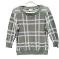 Loft Outlet Womens Large 100% Cotton Plaid 3/4 Sleeve Crew Neck Knit Sweater