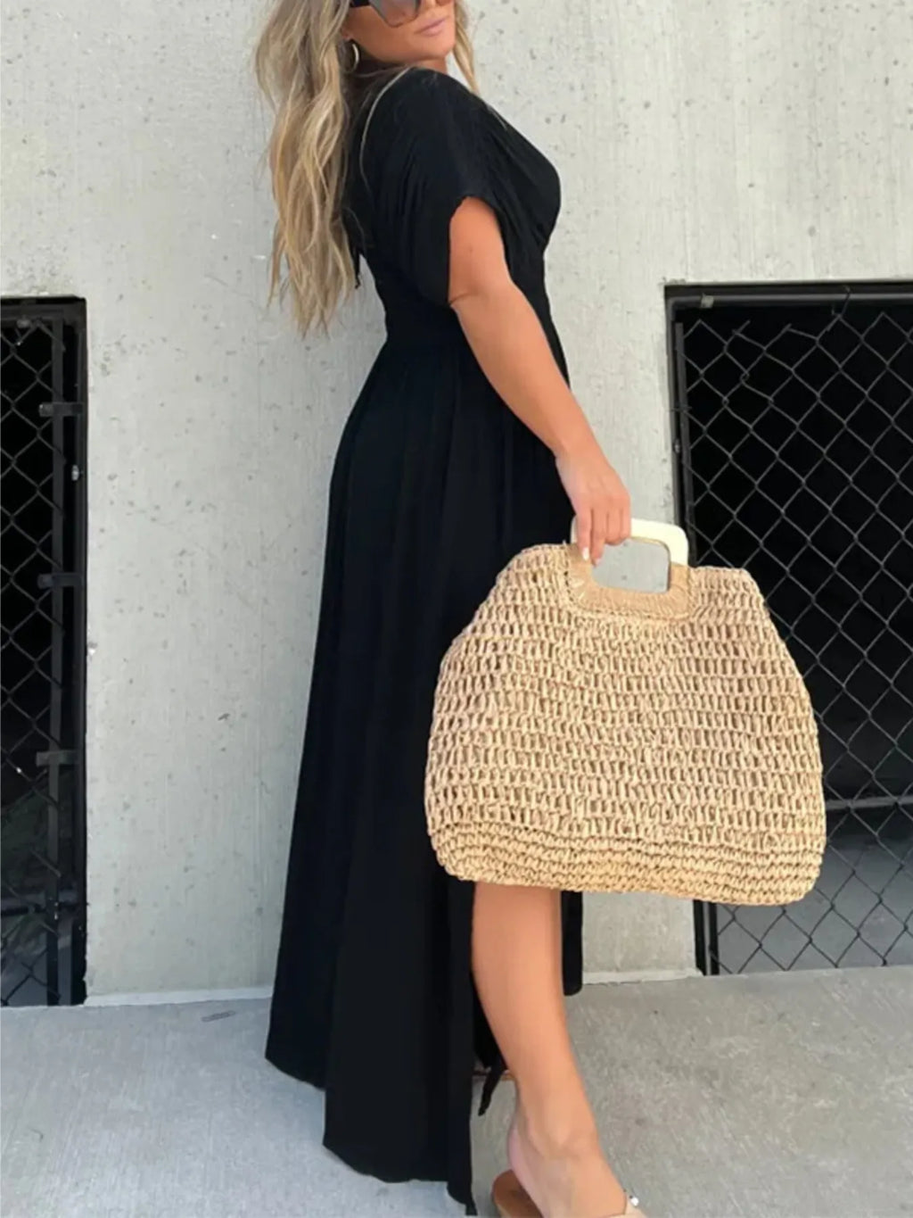 Full Size Deep V-Neck Maxi Dress with Side Slit Plus Size
