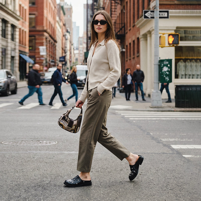 Full Grain Leather Studded Mules