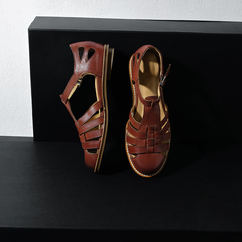 Washed Full Grain Leather Fisherman Sandals