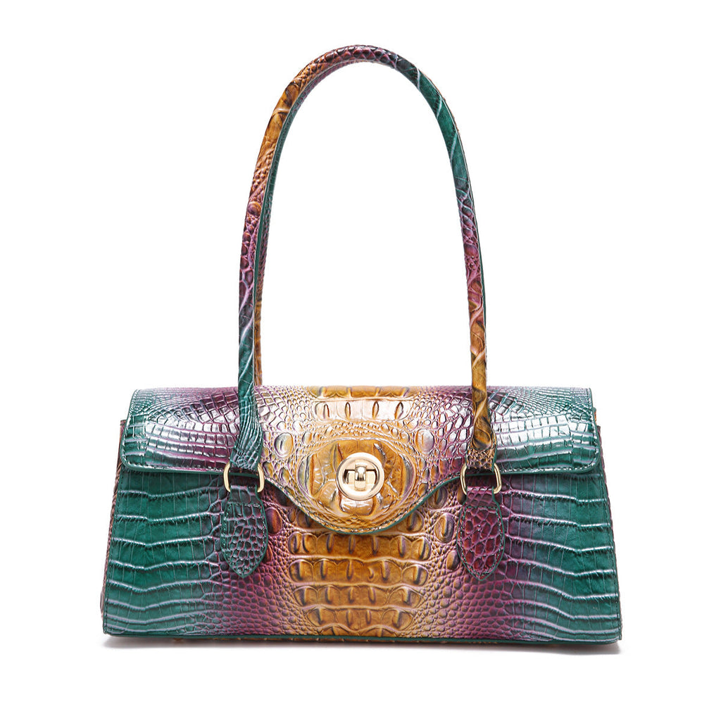 Women's Crocodile-Print Shoulder Tote Bag - Retro European Style PU Leather Handbag