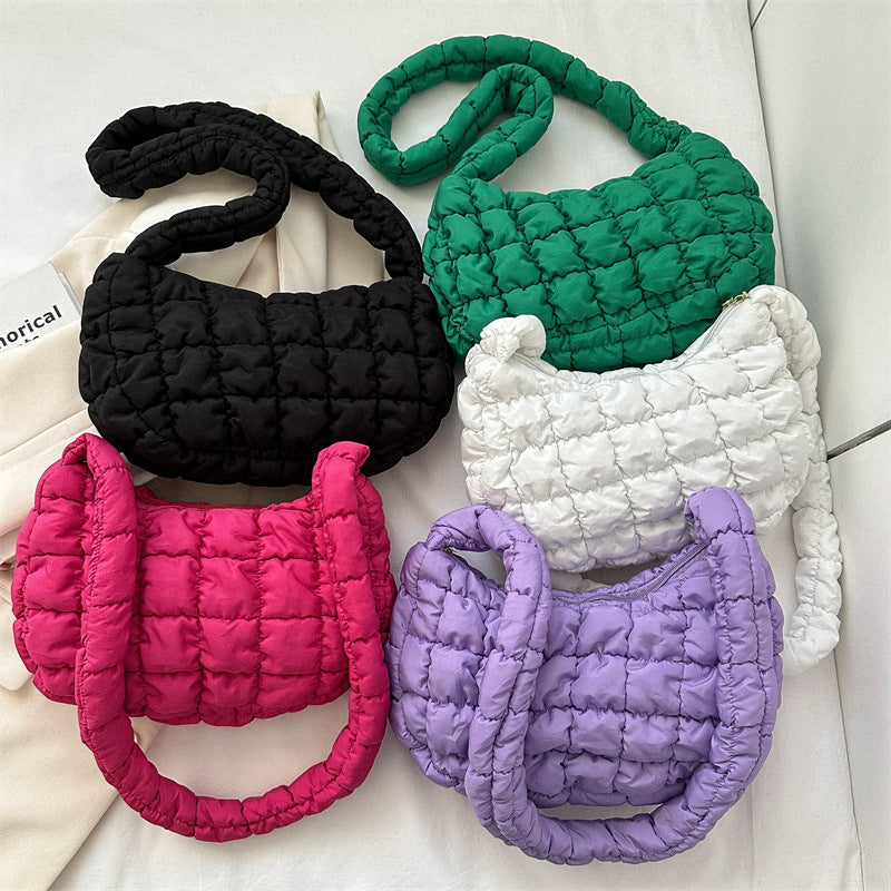 Women's Nylon Crossbody Bag – Dumpling Shape, Multiple Pockets & Adjustable Strap