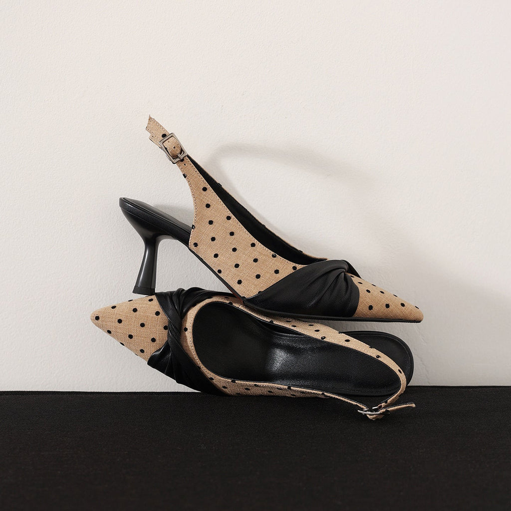Women's Polka Dot Slingback Pumps | Pointed Toe Genuine Lambskin Heels