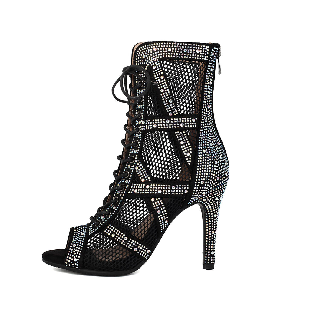 Women's Sparkling Rhinestone Mesh High Heels – Satin Dance & Evening Shoes